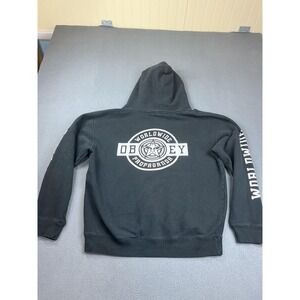 Obey Hoodie Mens Medium Black Worldwide Propaganda Graphic Fleece Pullover